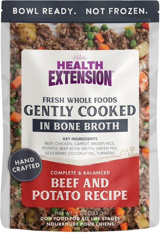 Health Extension Gently Cooked Beef & Potato Dog Food, Human-Grade and Shelf-Stable with Superfoods, Supports Digestion, Immunity, Skin & Coat, 9 oz Pouch (Pack of 1)