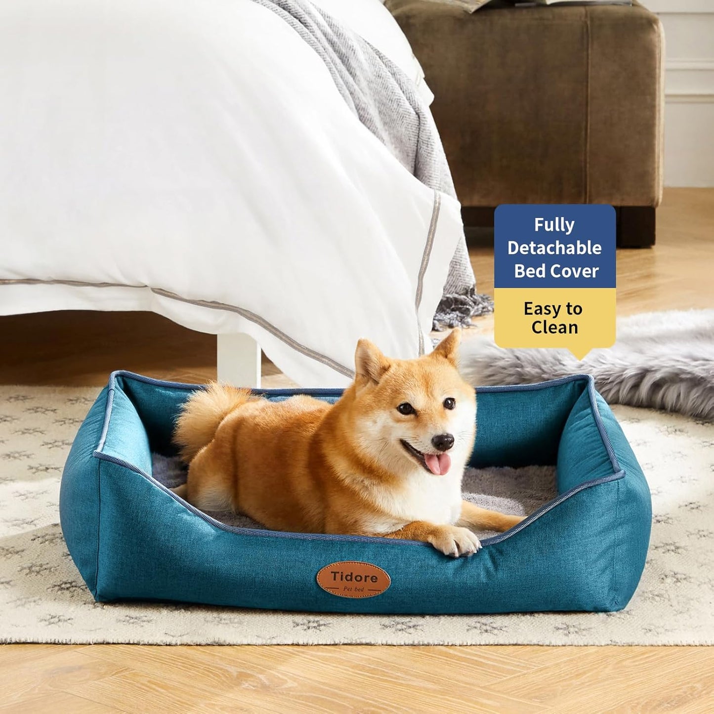 Orthopedic Dog Beds for Medium Dogs, Durable Egg Crate Foam Sofa Dog Bed wit Washable Removable Cover,Waterproof Lining,Pet Bed for Large Dogs (Peacock Blue, 26.4" L x 21.7" W x 6.2" Th)