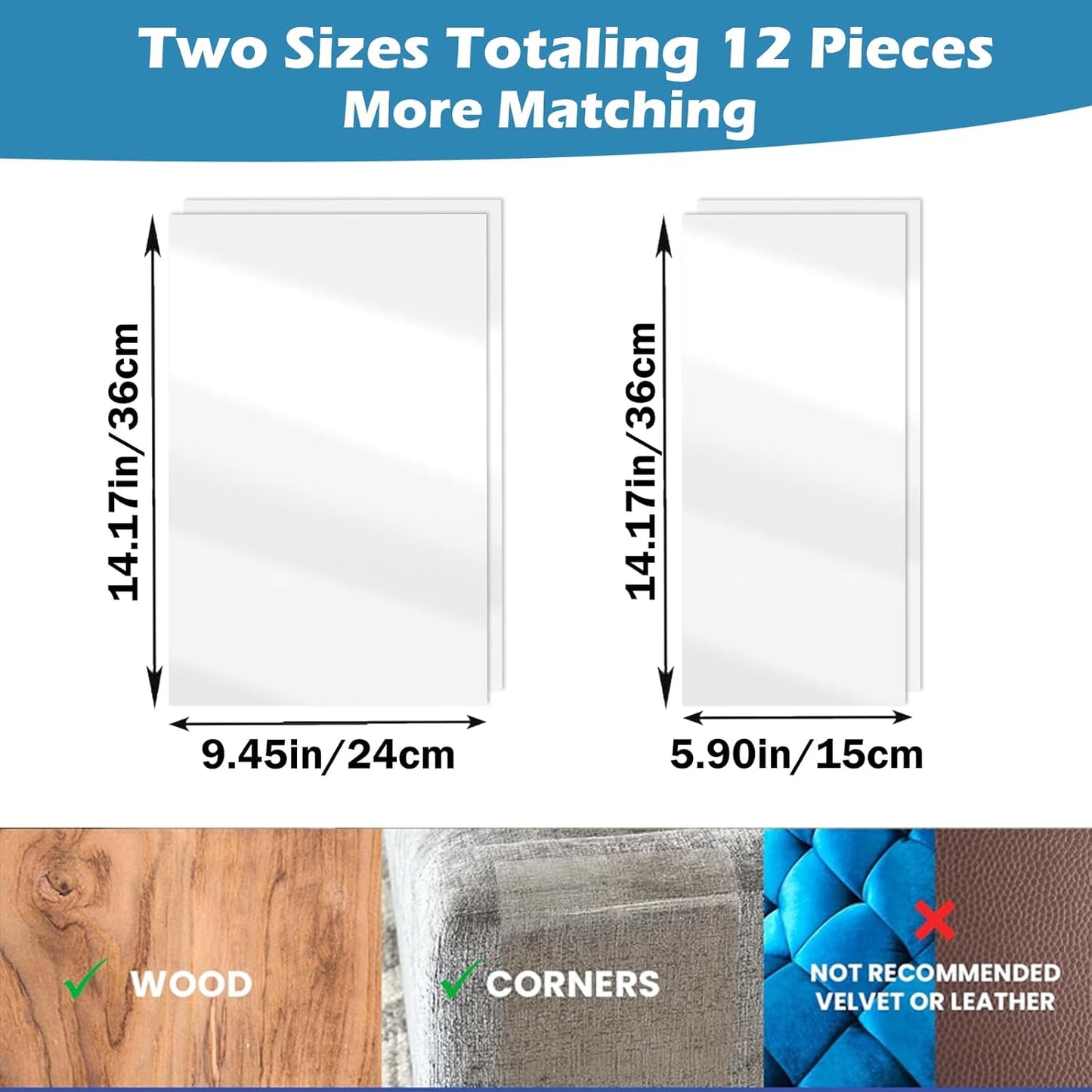 Cat Scratch Furniture Protector 12 Pack Cat Anti-Scratch Deterrent Tapes, Premium Couch Protector with Strong Stickiness