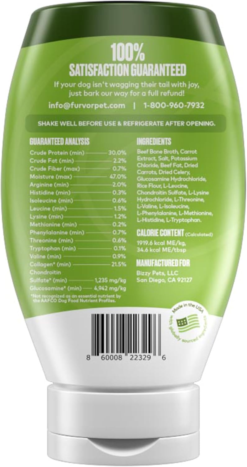 Beef Mobility Support Bone Broth Concentrate for Dogs - Collagen Protein Supplement - Boosted w/Amino Acids, Glucosamine, and Chondroitin - Dog Food Topper - Human Grade (12 oz, 20 Servings)