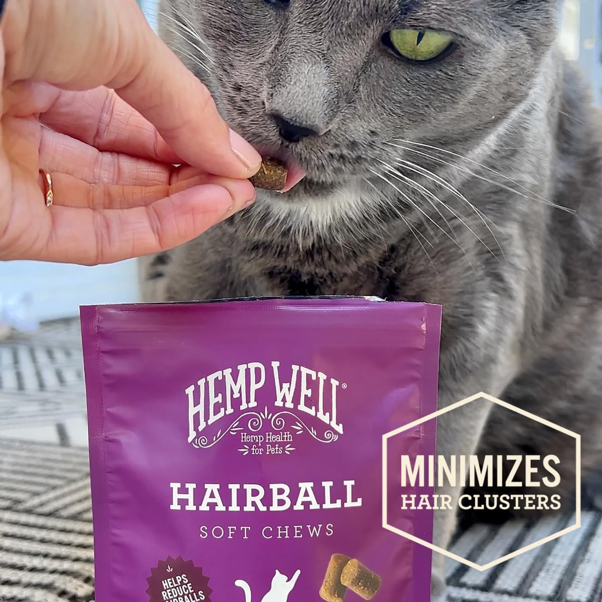 Hemp Well Cat Hairball Soft Chews for Cats (2 Pack), Organic USA Grown, Chicken Cheese & Catnip Flavor!