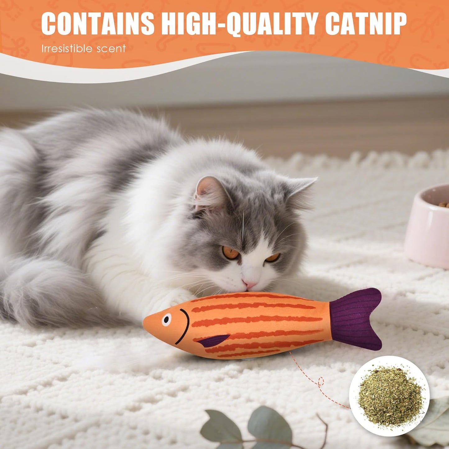 Cat Toys, Catnip Toys for Cats, Soft and Durable with Rattle Sound, Interactive Kitten Toys for Indoor Cats, Cat Chew Toy for All Breeds (3 Pack, Sardine)