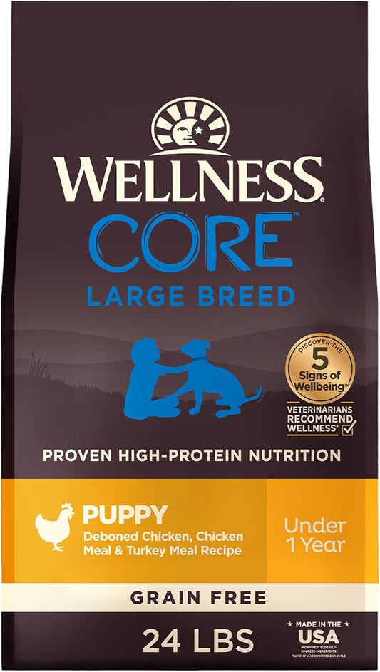 Wellness CORE Puppy Dry Dog Food, Large Breed, Grain-Free, High Protein, Natural, Chicken & Turkey Recipe (24-Pound Bag)
