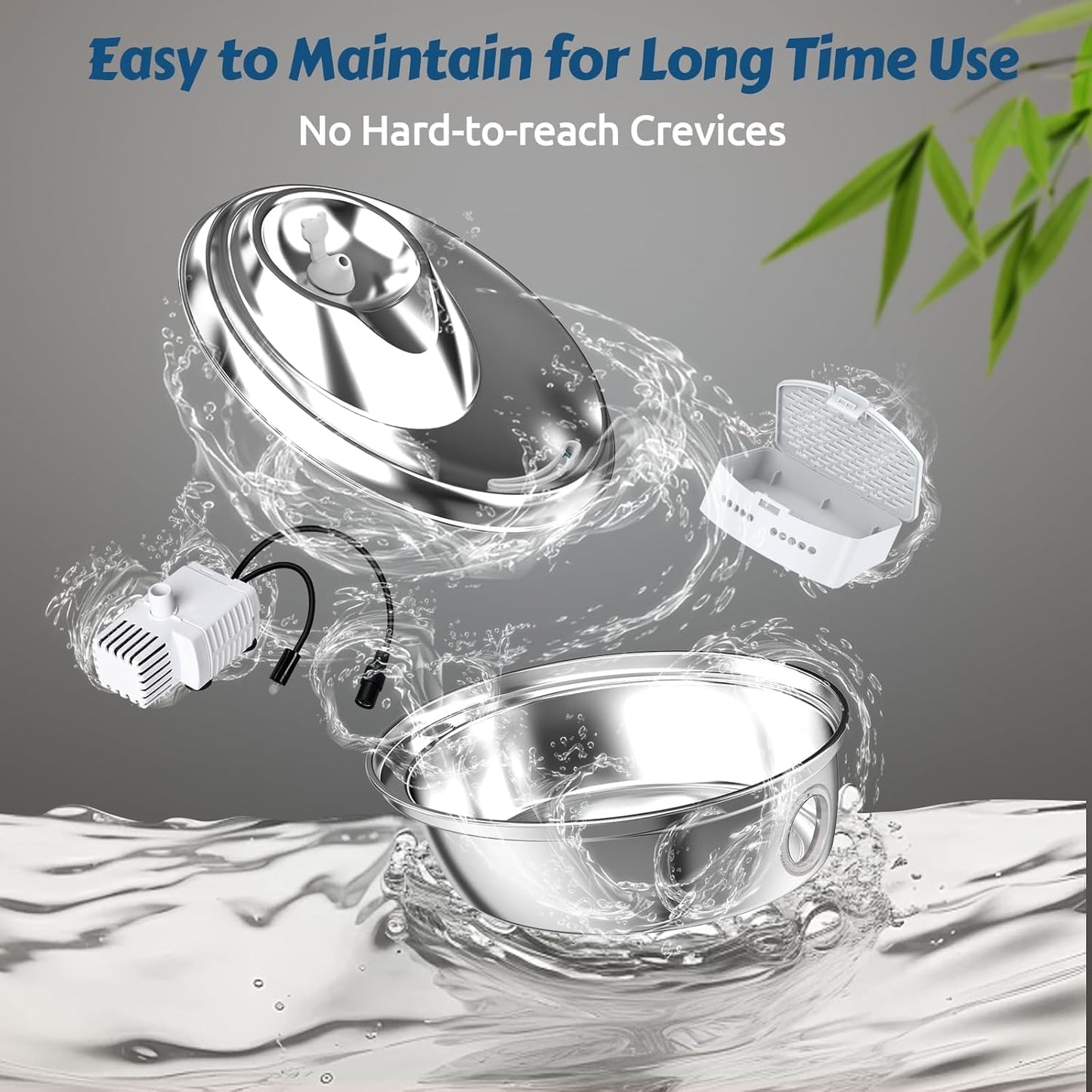 ORSDA Stainless Steel Cat Water Fountain, 100oz/3L Automatic Pet Drinking Fountain, Dog Water Dispenser Bowl with LED Window for Cats and Small & Medium Dogs- 12Pcs Filters（ D66