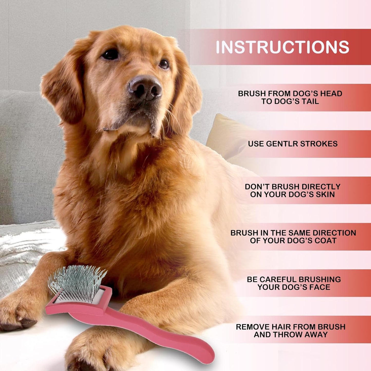 Dog Slicker Brush for Golden Doodle Grooming Kit - Dematting Brushes for Goldendoodles, Labradoodles, Poodles - Pet Hair Brush for Short & Medium Haired Dogs - Small (Red)