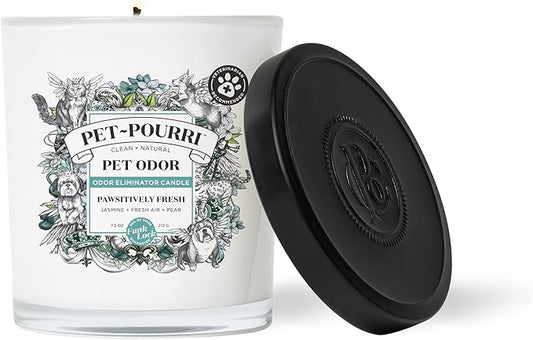 Pet-Pourri Pawsitively Fresh Pet Odor Deodorizer Candle, Burns Up to 45 Hours, Aromatherapy & Air Freshener with Essential Oils, Plant Based Ingredients & Wax, Vet Approved, Jasmine Pear Scent