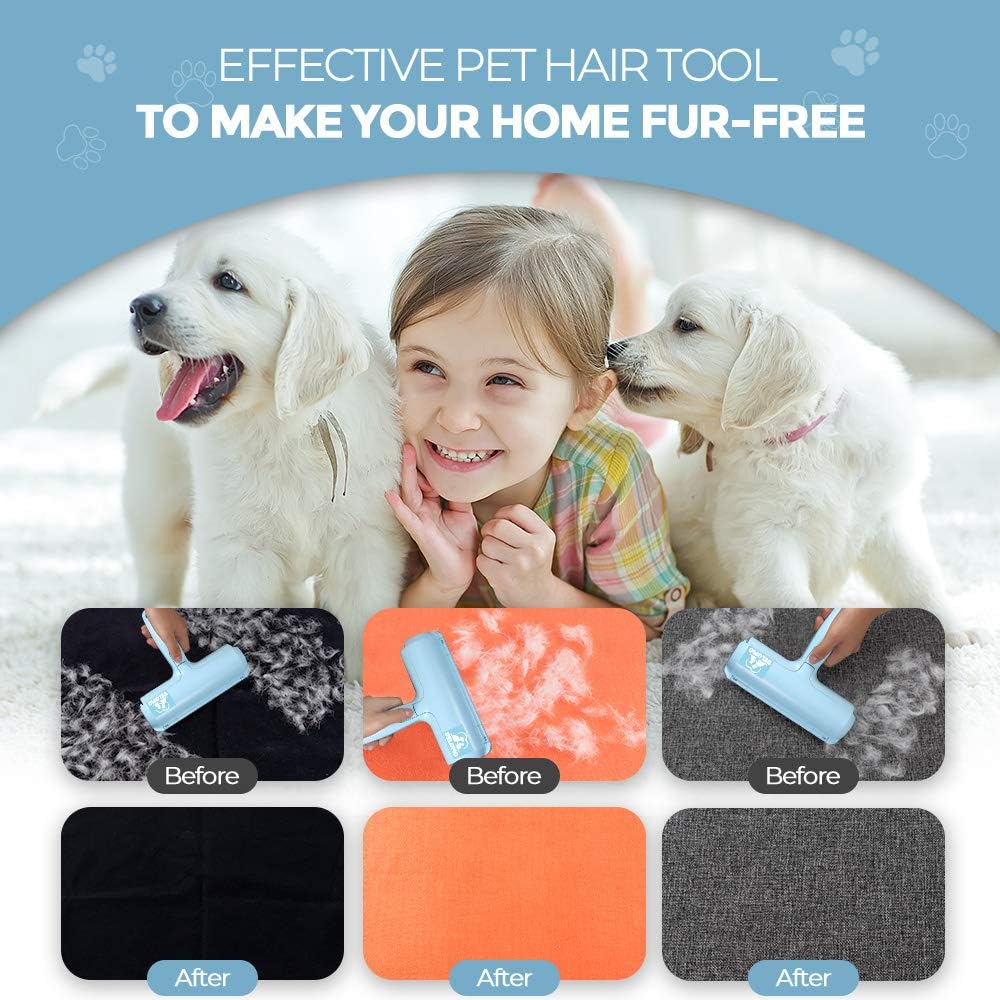 DELOMO Pet Hair Removal Tool, Pet Hair Remover - Lint Roller for Pet Hair - Cat and Dog Hair Remover for Couch, Furniture, Carpet, Car Seat, Reusable Lint Roller with Fur Bin, Pet Owner Essential