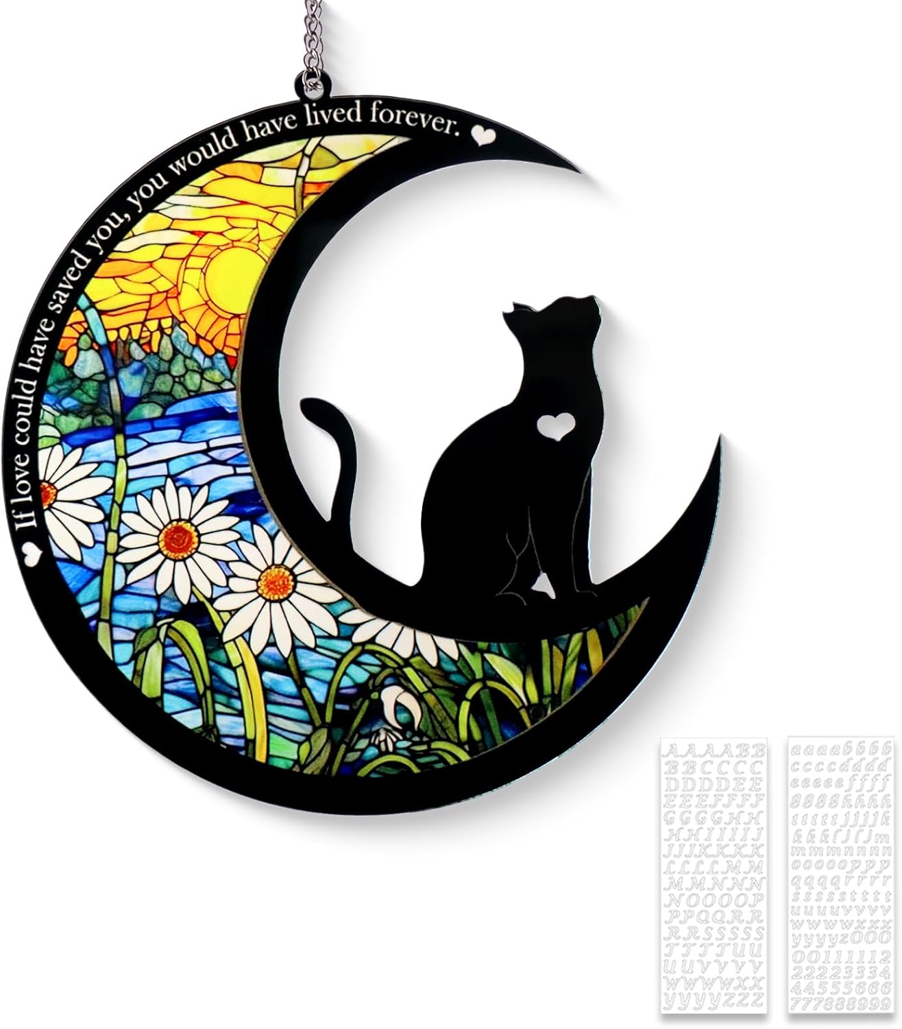 Pet Memorial Suncatcher, Loss of Cat & Dog Sympathy Gifts, Hanging Stained Acrylic Light Catcher, Cat & Dog Memorial Ornament for Pet Lovers, Daisy Pattern