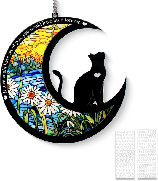 Pet Memorial Suncatcher, Loss of Cat & Dog Sympathy Gifts, Hanging Stained Acrylic Light Catcher, Cat & Dog Memorial Ornament for Pet Lovers, Daisy Pattern