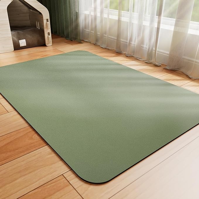 Pet Feeding Mat - Absorbent Dog Mat for Food and Water, No Stains Cat Bowl Mat, Easy to Clean Pet Placemats, Quick Dry Dog Water Dispenser Mat for Messy Drinkers | Green 18"x 28"