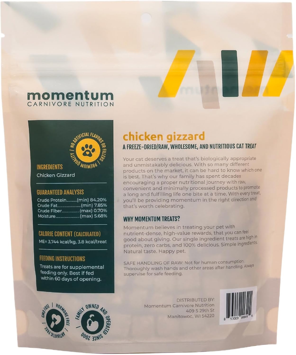 Momentum Carnivore Nutrition Freeze-Dried Chicken Gizzard Cat Treats – Single-Ingredient, All-Natural, Grain-Free Treats – 1.9 oz Bag
