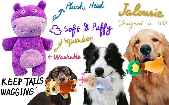 Jalousie Multipack Dog Squeaky Toys Strong Almost Indestructible, with Added Liner for Longer Play Dog Chew Toys (Medium Size - 6 Pack Assorted Animals)
