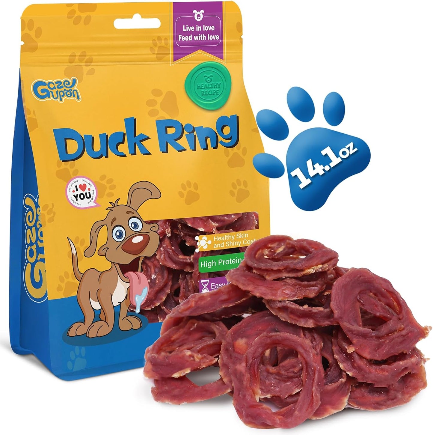 gazeupon Dog Treats Duck Jerky Rings, Natural Duck Breast, Healthy Training Rewards for Dogs w/Glucosamine Chondroitin