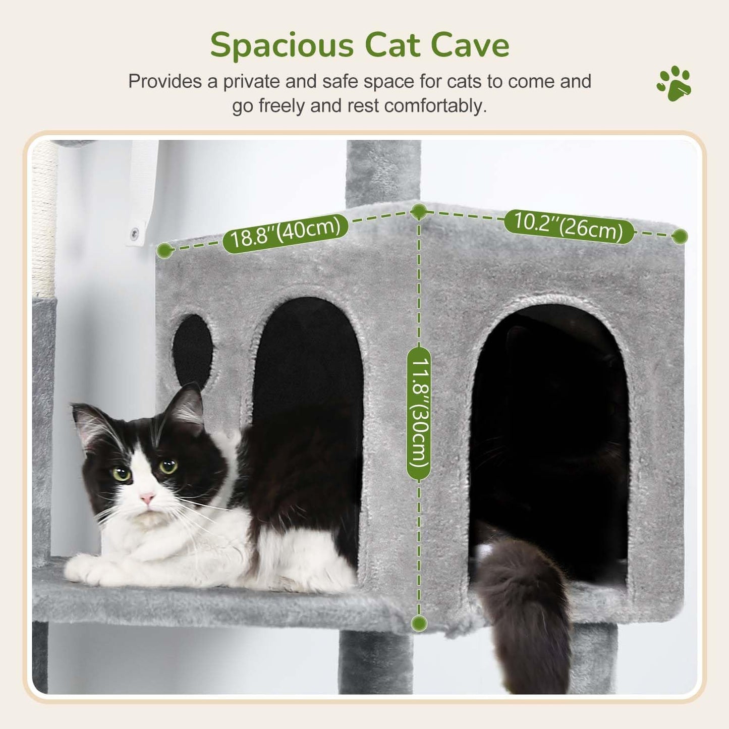 Globlazer Cat Tree Tower with Scratching Post for Indoor Cats, 53inch Tall Plush Multi-Level Cat Climbing Tower Condo House with Large Hammock, Spacious Cat Cave, Padded Top Perch Bed, F53, Light Gray