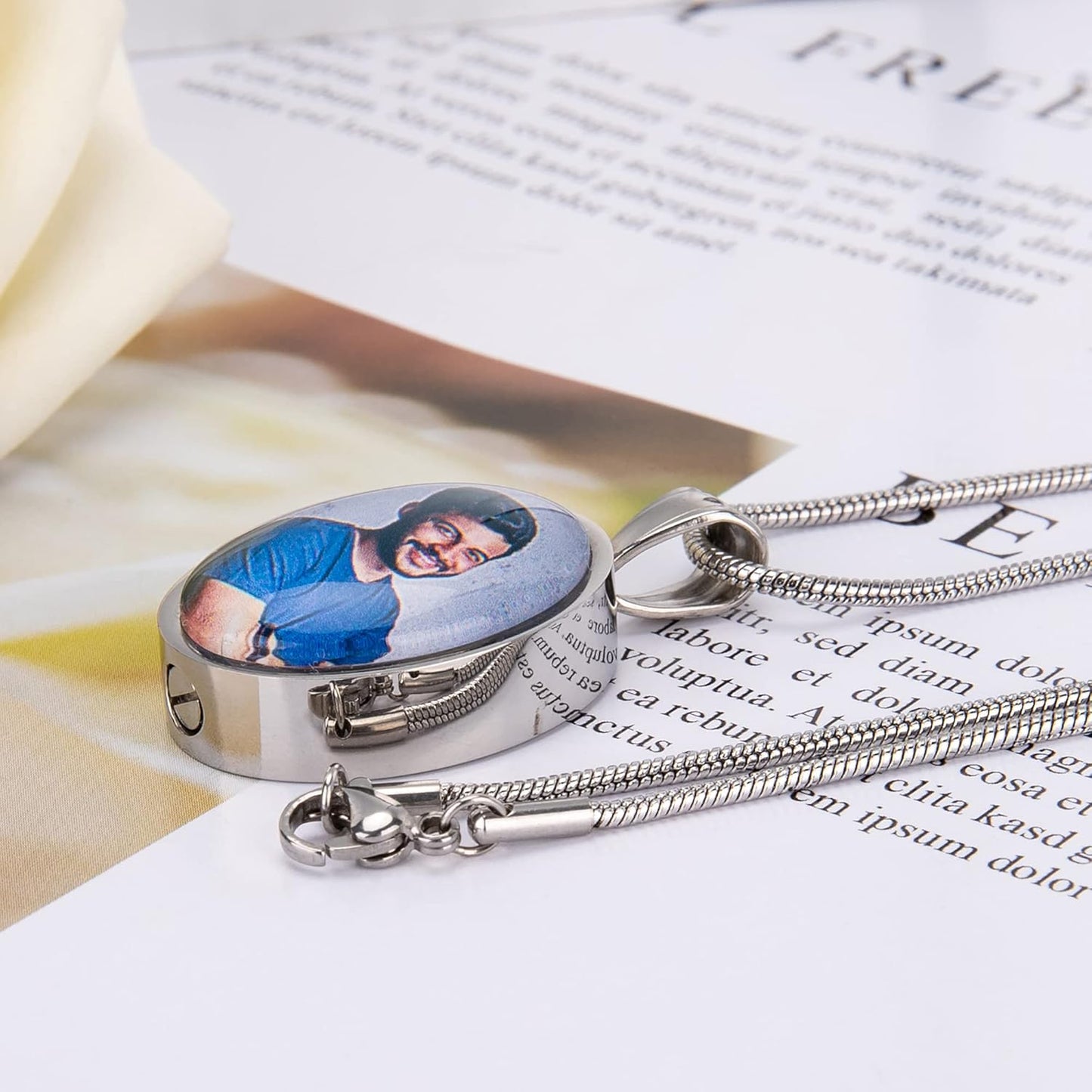 Farfume Personalized Pet Urn Necklace for Dog Cat Ashes Cremation Pet Memorial Customized Photo Text Engraving Pendant Keepsake Funeral Jewelry