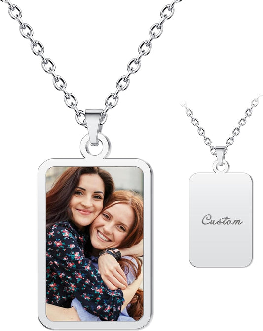 CharmSStory Personalized Photo Necklaces Custom Engraved Name Necklace Memory Keepsake Picture Necklace Pendant Customized Gifts for Women Men