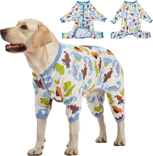 LovinPet Large Dog Pajamas, Dinosaur Print Style, UV Protection, Post Surgery, Anxiety Relief, Pet Pajamas for Dogs, Light Weight Big Dog Pullover, Full Coverage Pitbull Types PJ's, 3XL