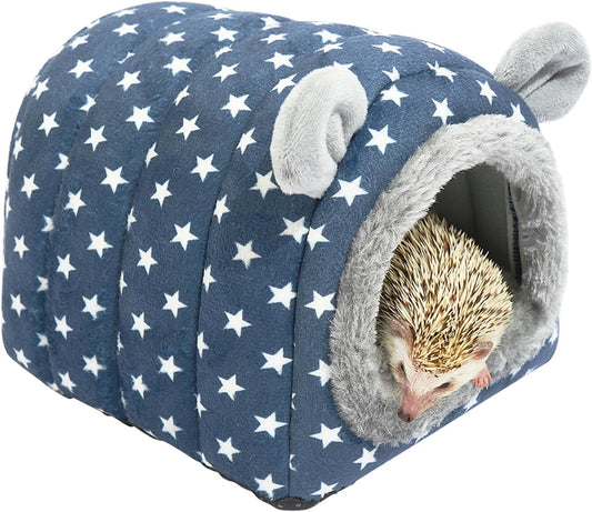 Hedgehog Bed Cave Hideout Hedgehog Accessories Hedgehog House, Hamster Small Animals Cage Supplies Warm House (Blue)