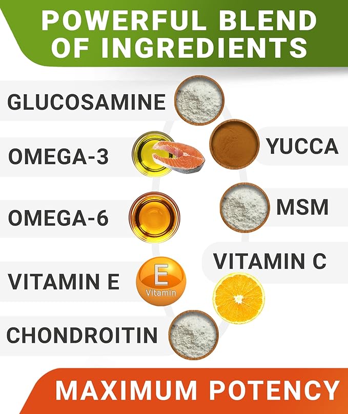 STRELLALAB Glucosamine Treats for Dogs - Joint Supplement w/Omega-3 Fish Oil - Chondroitin, MSM - Advanced Mobility Chews - Joint Pain Relief - Hip & Joint Care - Bacon Flavor - 240 Ct - Made in USA