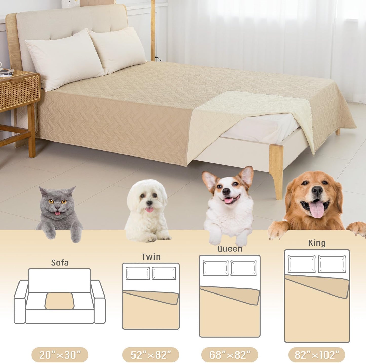 Dog Bed Cover for Pets Blankets Rug Pads for Couch Protection Waterproof Bed Covers Dog Blanket Furniture Protector Reusable Changing Pad (Ivory+Beige, 82"x82")