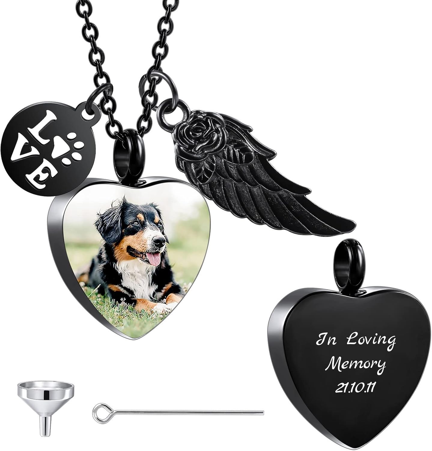 Personalized Urn Necklace for Pet Ashes Custom Photo/Name/Date Paw Print Pendant for Women Men Cremation Jewelry Memorial Keepsake for Dog/Cat/Pet Urn Necklace with Funnel Fill Kit