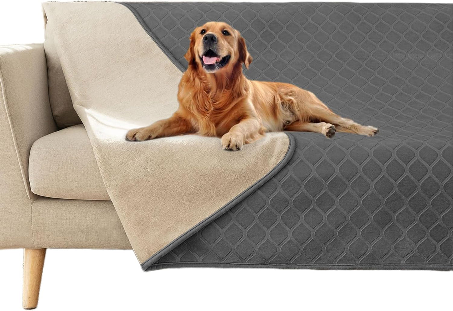 fuguitex Waterproof Dog Blanket Bed Cover Dog Crystal Velvet Moroccan Fuzzy Cozy Plush Pet Blanket Throw Blanket for Couch Sofa(40 * 60 inch, Dark Grey+Beige)