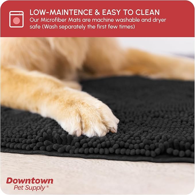 My Doggy Place Microfiber Dog Mat for Muddy Paws, 36" x 26" Black - Absorbent and Quick-Drying Dog Paw Cleaning Mat, Washer and Dryer Safe - Non-Slip Rubber Backed Dog Floor Mat, Large