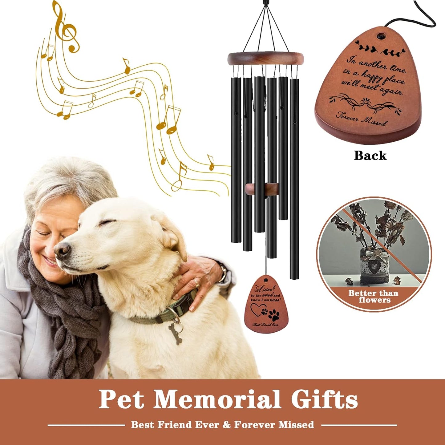 Dog Memorial Gifts, 28" Pet Memorial Wind Chimes, Loss of Dog Sympathy Gift, Pet Loss Passing Away Remembrance Bereavement Gift