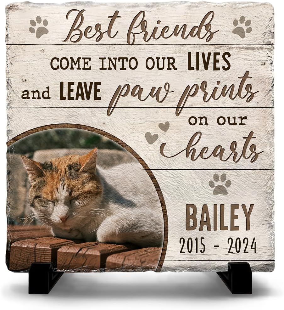Custom Memorial Stones for Cats - Personalized Cat Loss Gifts: Square Tombstones for Graves - Pet Remembrance Gift