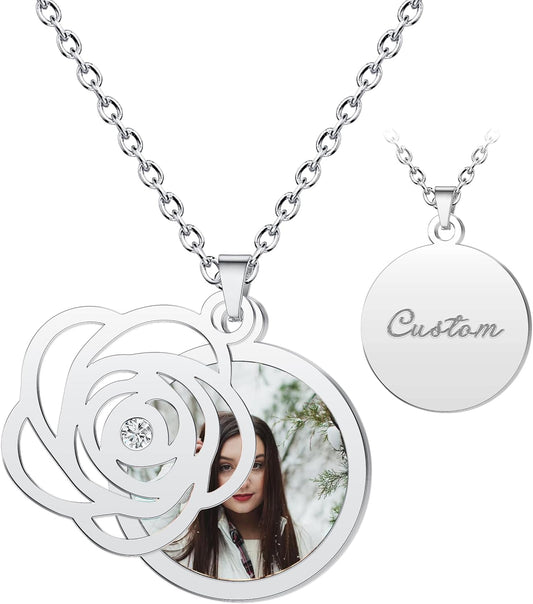CharmSStory Personalized Photo Necklaces Custom Engraved Name Necklace Memory Keepsake Picture Necklace Pendant Customized Gifts for Women Men