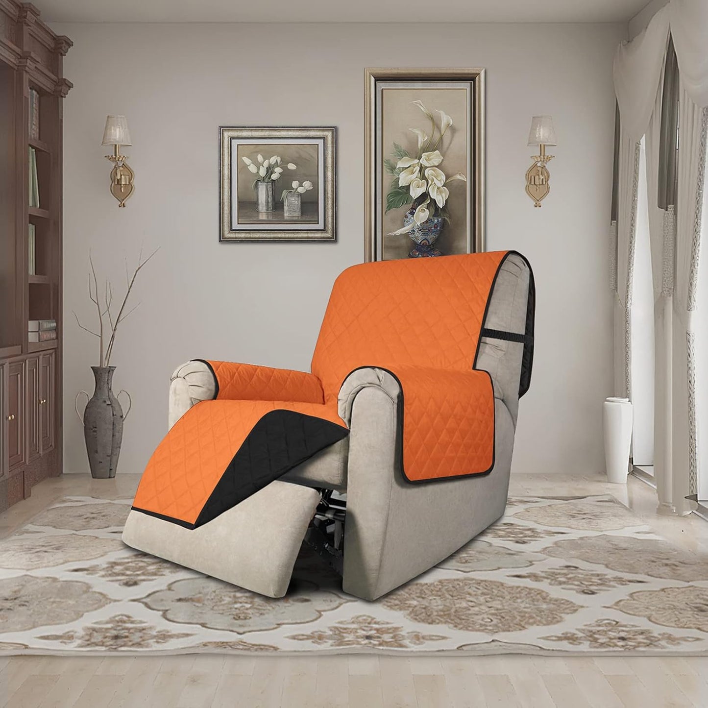 Easy-Going Recliner Chair Slipcover Reversible Sofa Cover Water Resistant Couch Cover Furniture Protector with Elastic Straps for Pets Dog (Recliner, Orange/Black)