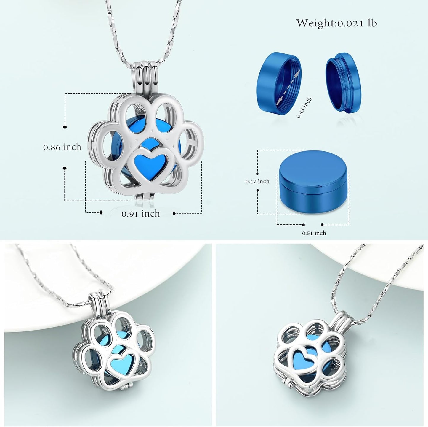 Imrsanl Pet Ashes Necklace Cremation Jewelry for Cat Dog Ashes Pendant Paw Print Urn Necklace for Women Men Keepsake Jewelry for Memorial Locket