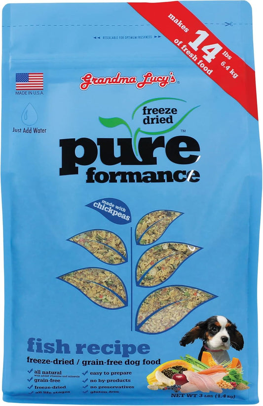 Grandma Lucy's PUREformance Dog Food, Grain Free and Freeze-Dried - Fish, 3 Pound Bag