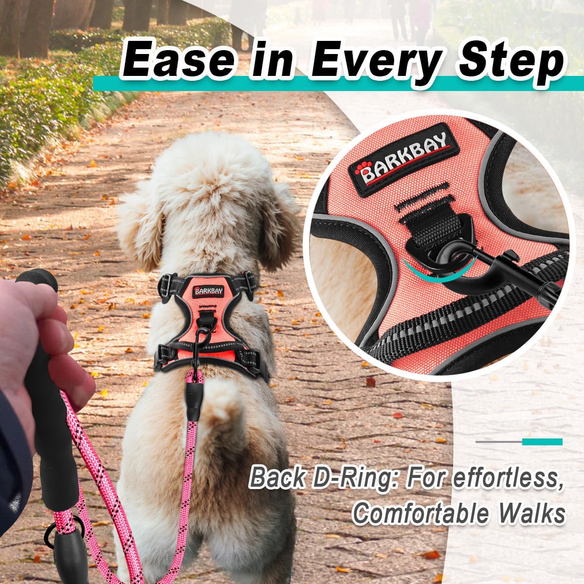 BARKBAY Dog Harness No Pull for Small Dogs - Adjustable, Reflective, Comfortable, No Choke, Heavy-Duty - Perfect for Outdoor Training, Walking, and Hiking - Strong & Durable - XS & Light Pink