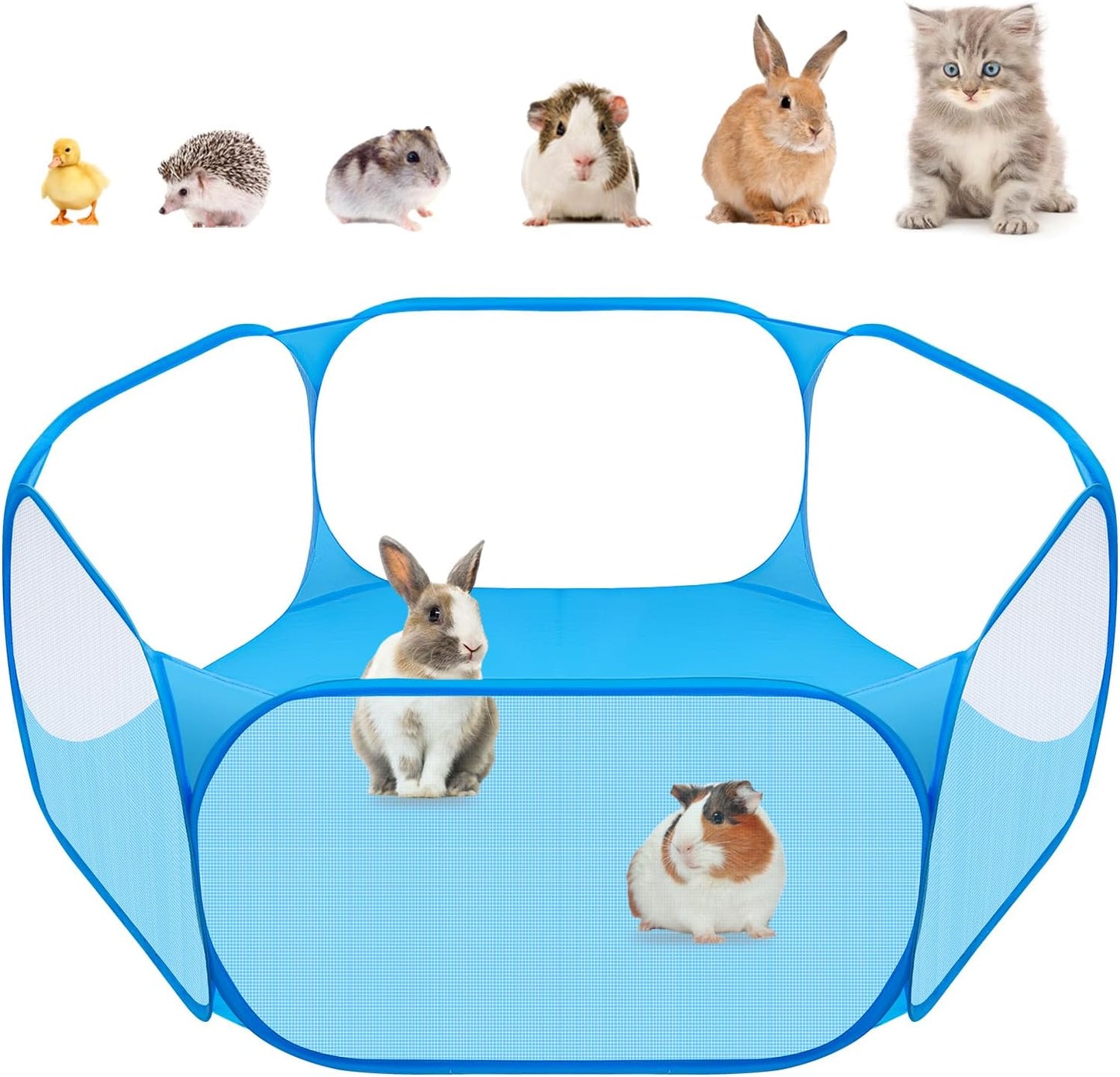 Amakunft Small Animals C&C Cage Tent, Breathable & Transparent Pet Playpen Pop Open Outdoor/Indoor Exercise Fence, Portable Yard Fence for Guinea Pig, Rabbits, Hamster, Chinchillas and Hedgehogs