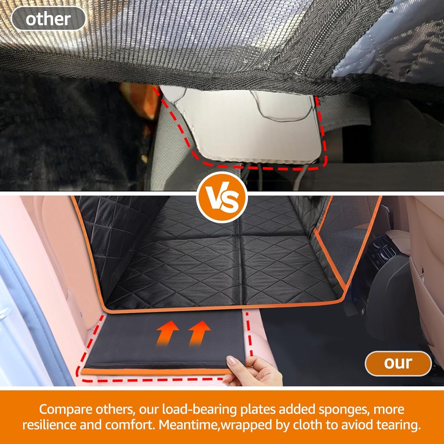 iBuddy Car Seat Cover for Dogs Offer Large Space Hard Bottom Back Seat Extender Support 420LB, Waterproof Dog Hammock Protects Rear Seat from Fur, Scratches and Dirt for Car/SUVs Easy to Clean