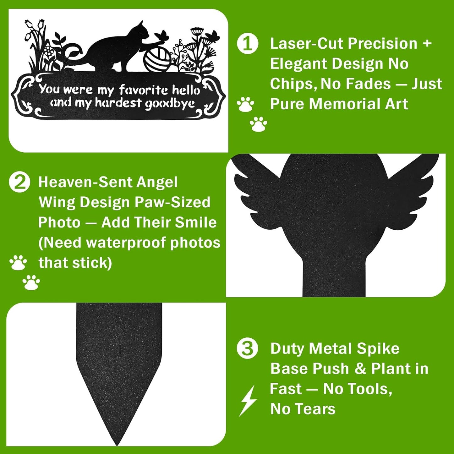 Pet Grave Markers Cat, 12"X 14" Metal Baked Enamel Cats Headstone Decorations for Cemetery, Waterproof Memorial Pets Stake Plaque for Outdoors, Lost Sympathy Tombstone Memorial Garden Sign Gift