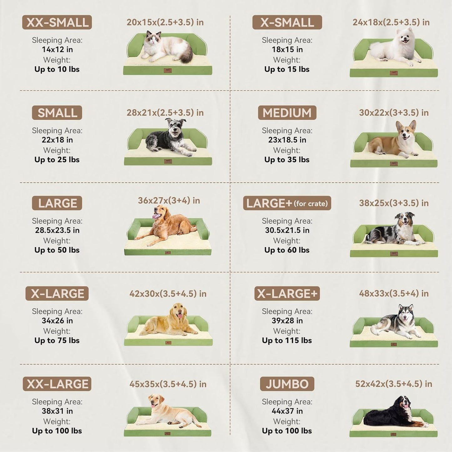 Large Dog Bed Orthopedic Washable - Beds Bolster - Extra XL XLarge Big Dogs - Memory Foam Couch Sofa - Waterproof with Removable Cover - Grass Green Dog Bed