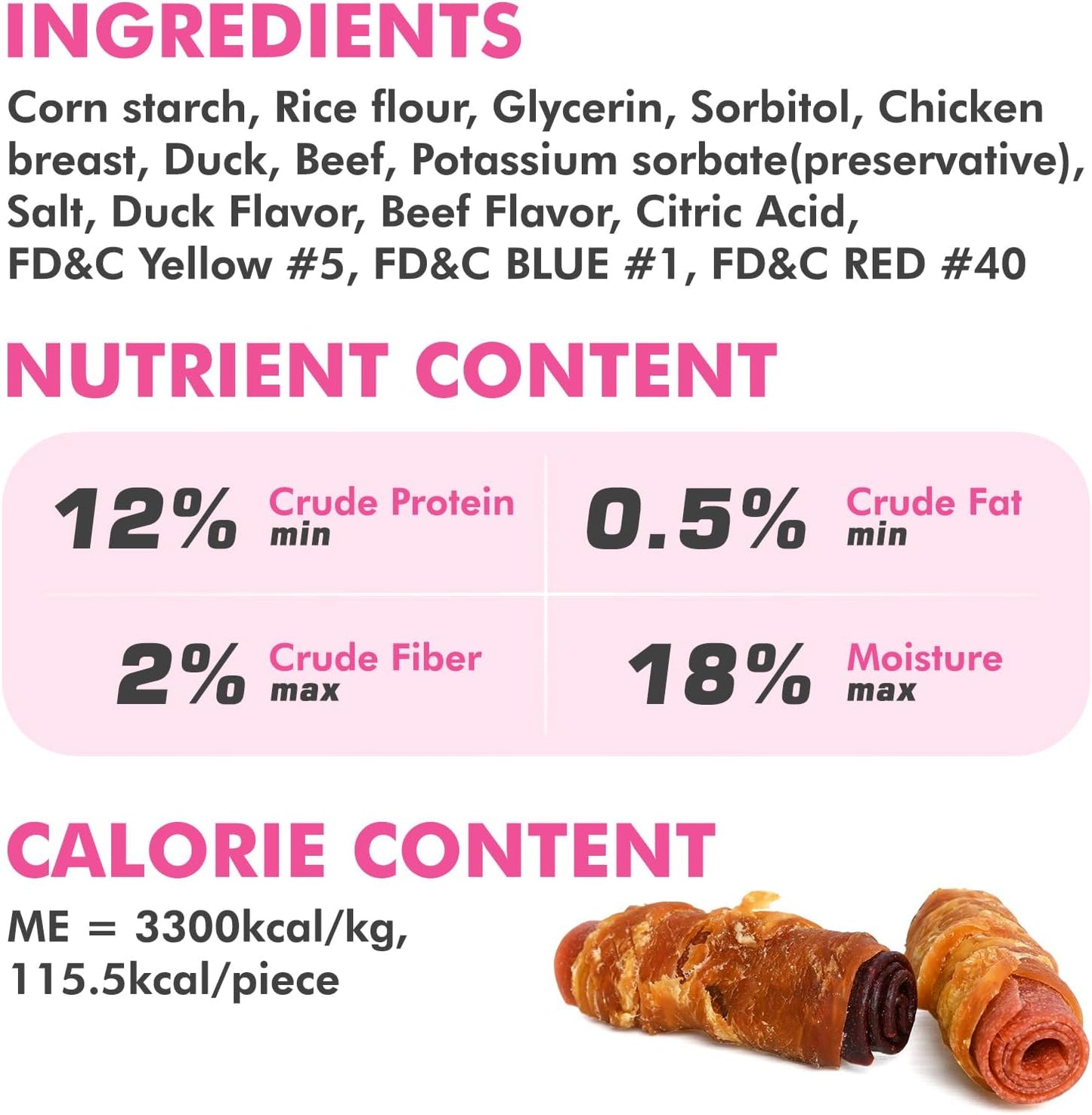 Dog Treats, Triple Flavor Chicken Duck Beef Meat Rolls, Rawhide Free Dog Snacks, Soft Treats for Small Dogs, 21.16 oz