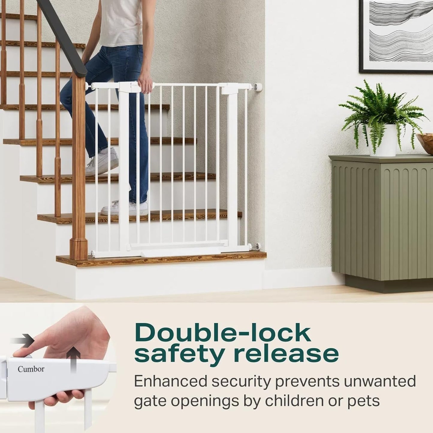Cumbor 36" Extra Tall Baby Gate for Stairs, 29.7-40.6" Wide Dog Gate for Doorways, Pressure Mounted Auto-Close Pets Gates for Dogs Indoor, Durable Safety Child Gate, Mom's Choice Awards Winner, White