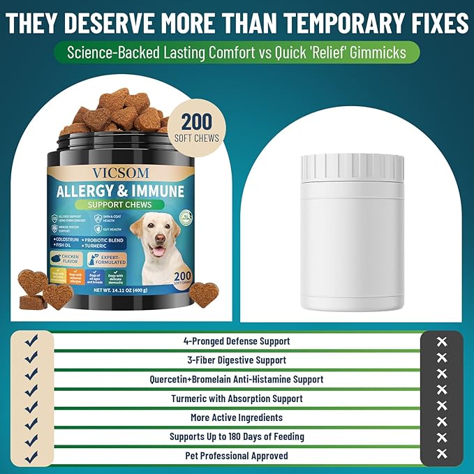 200 Natural Dog Allergy Relief Chews, Dog Itching Skin Relief & Immune Support Chews for Seasonal Allergies Dogs, Itch Relief for Dogs, Dog Allergy Paw & Skin Relief, Gut & Digestive Health