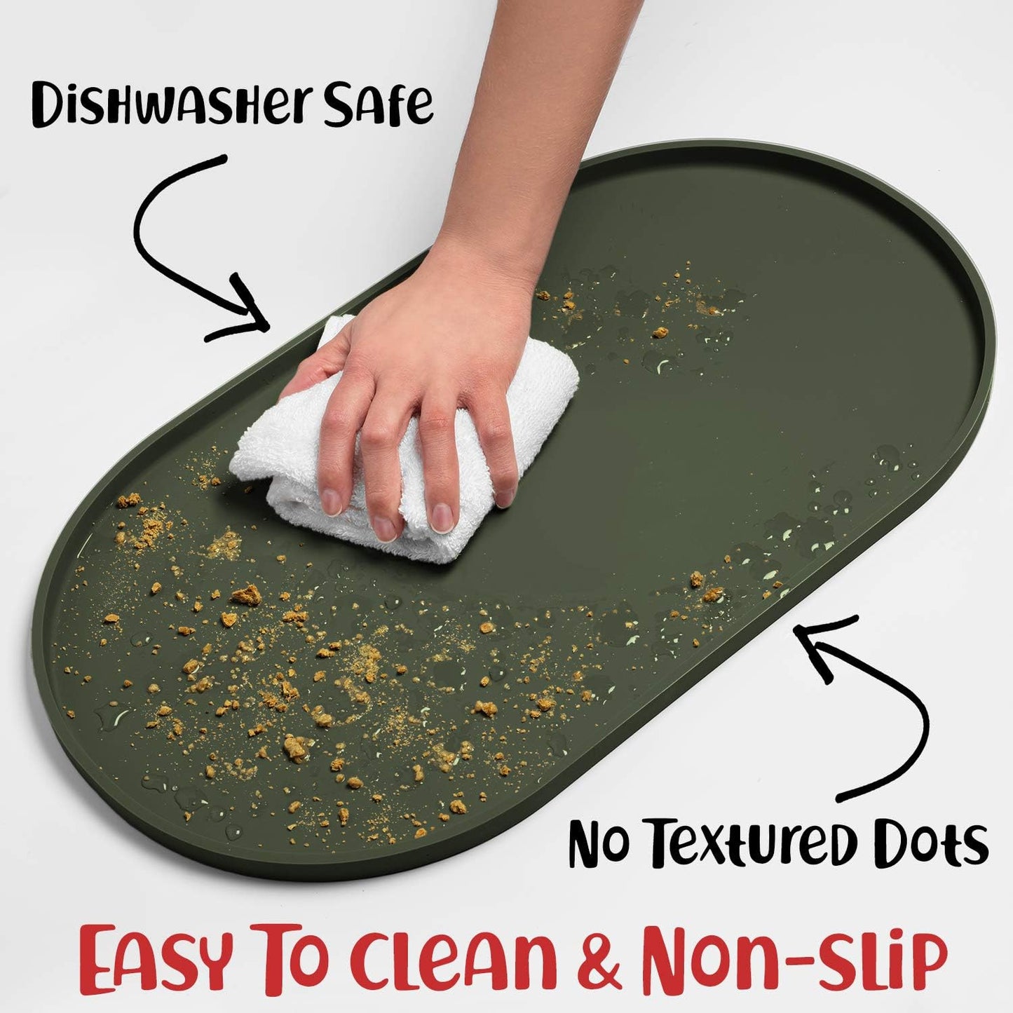 DogBuddy Dog Food Mat - Waterproof Dog Bowl Mat, Silicone Pet Mat for Food and Water Bowls, Nonslip Pet Feeding Mat with Edges, Dogs Food Mats for Floors, Puppy Supplies (Small, Khaki Green)