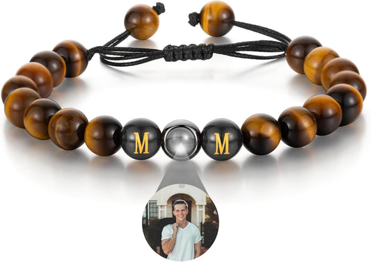 EMIRISTIC Custom Photo Bracelet - Personalized Picture Natural Stone Cuban Chain Bracelet - Any Special Day Gifts