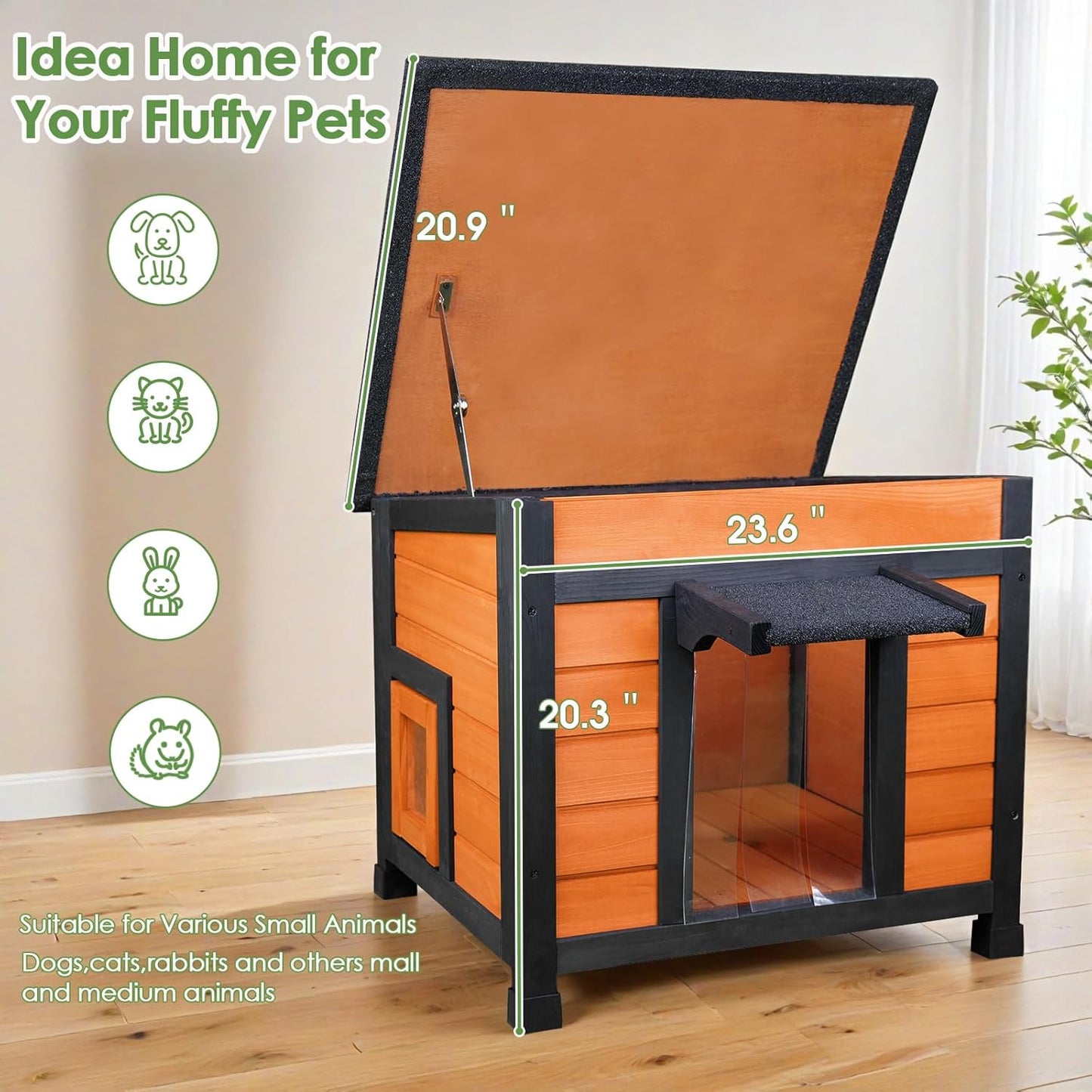 Insulated Cat House Weatherproof Outdoor/Indoor Shelter with Openable Asphalt Roof for Feral Cats & Small Pets