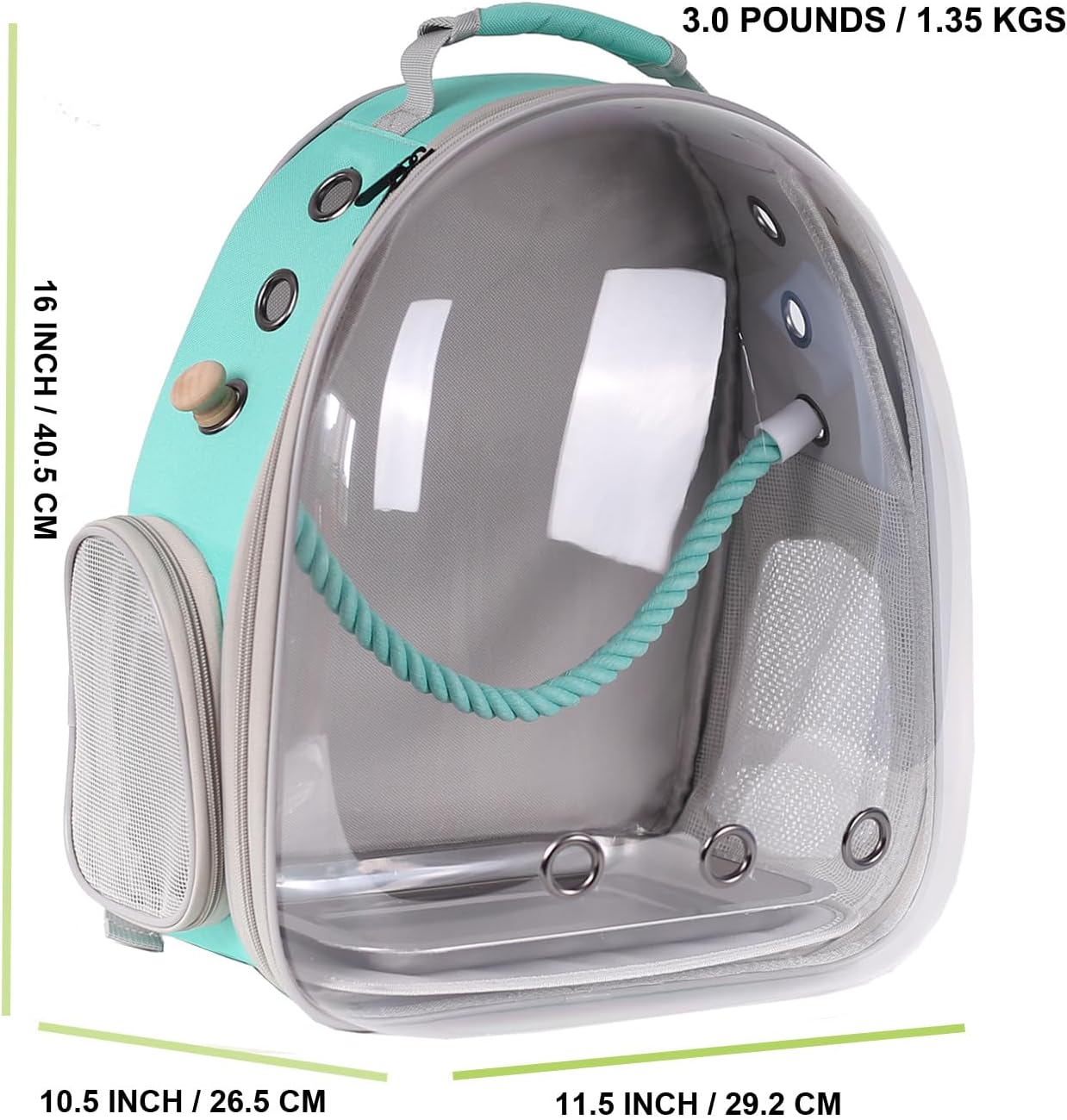 Bird Travel Backpack Carrier, Clear Bubble Window Transport Backpack for Birds, Space Capsule Astronaut Liked Vet Carry School Bag for Parakeet Parrot (M-GRN, Clear Bubble)