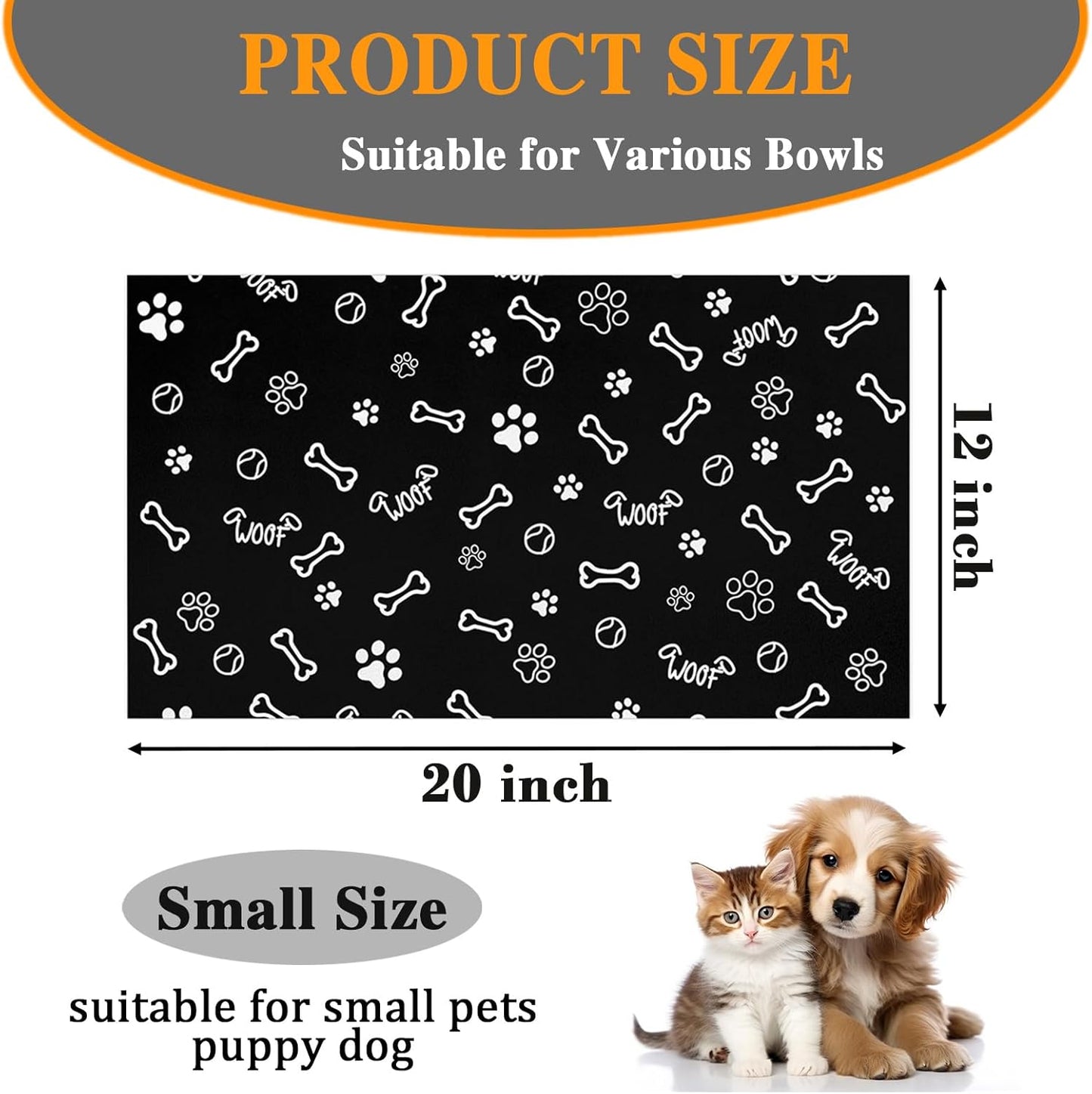 Pet Dog Food Mat Large - Absorbent Non-Slip Placemat for Dog Bowl,Cat Feding Mats for Floors,Dishmat for Food and Water,12"x20"(Paw Print)