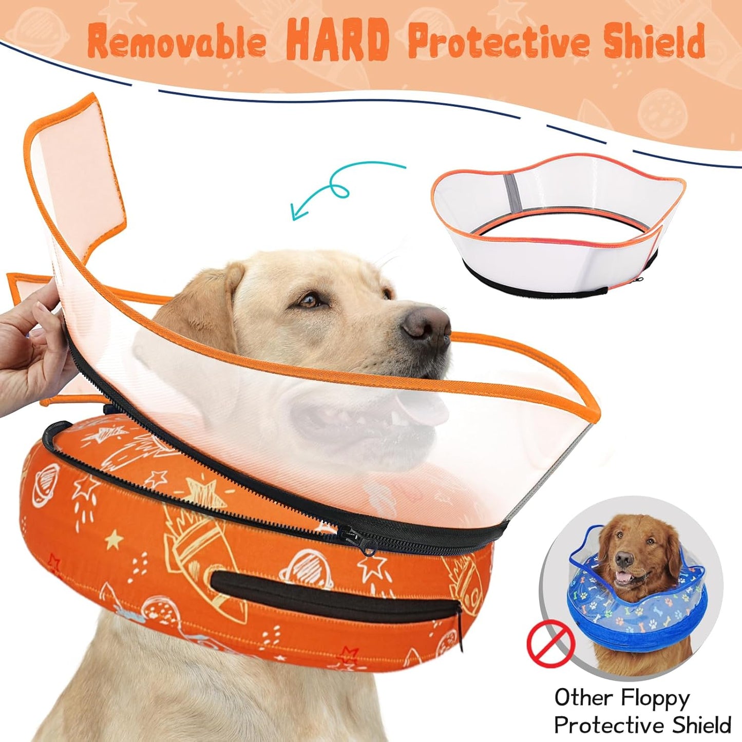 Elevated Inflatable Dog Cone Collar to Stop Licking, Dog Donut Collar After Surgery, Soft Pet Cone Alternative for Small Medium Large Dogs