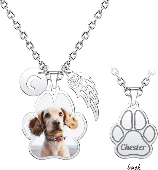 CharmSStory Personalized Photo Necklaces Custom Engraved Name Necklace Memory Keepsake Picture Necklace Pendant Customized Gifts for Women Men