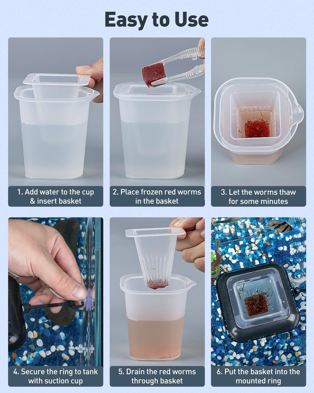 Pawfly Aquarium Bloodworm Feeder - Floating Red Worm Feeding Cup with Suction Cup, Multipurpose Fish Food Holder & Measuring Cup for Fish Tank