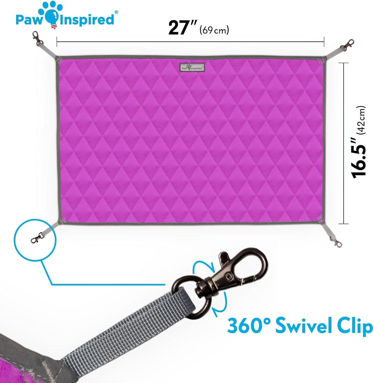 Paw Inspired Hanging Fleece Hammock for Ferrets, Rats, Chinchillas, Sugar Gliders, Small Pets | Hideout Toy for Guinea Pigs, Hamsters | Swivel Clips for Small Animal Cages (Gray/Pink)